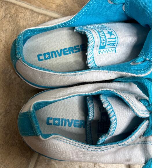 Converse All Star Double Tongue Low Top Sneakers Turquoise Blue and White Size 9 - Picture 4 of 7
